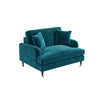 Teal Blue Velvet Loveseat Foam Filled with Dark Wood and Gold Legs Saddle Arms