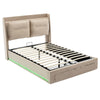 OTTOMAN STORAGE GAS LIFT BED FRAME UPHOLSTERED BED WITH LED 5FT KING BED BEIGE