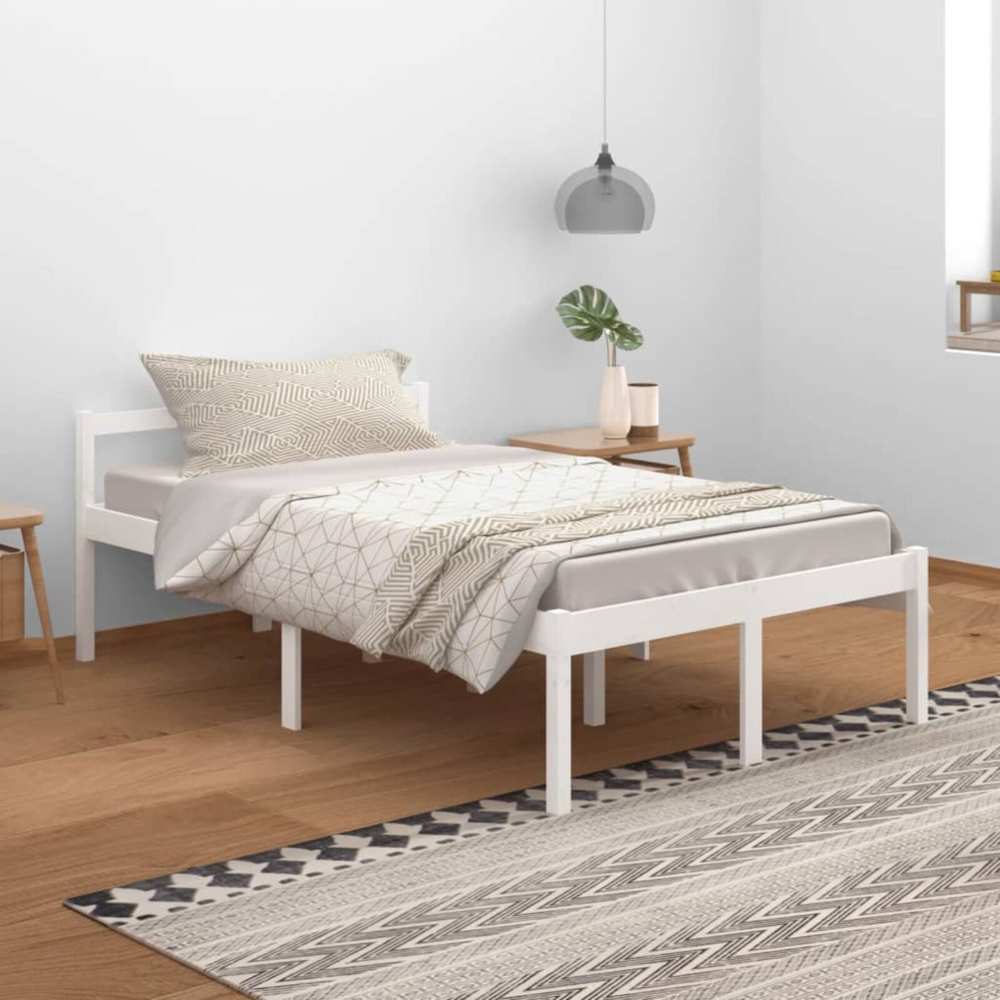 LAPOOH Bed Frame White Solid Wood Pine 120x200 ,Bed Frame,Bed Frame Modern P6B2