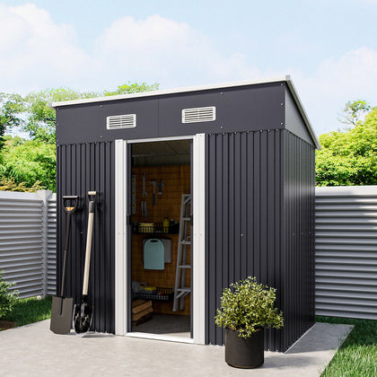 4 x 6FT Pent Roof Metal Shed Outdoor Storage Garden Shed Galvanised Anthracite