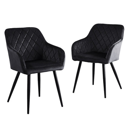 2 XBlack Dining Chairs Velvet Set Padded Seat Metal Leg Kitchen Chair