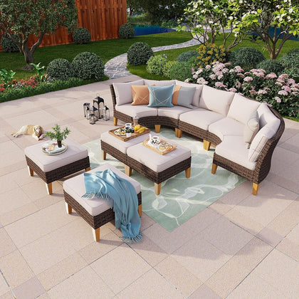 9-Piece Patio Conversation Sofa Set Wicker Outdoor Furniture Sets with Cushioned