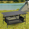 Foldable Aluminum Camp Table with Mesh Shelf – Lightweight, Roll-Top & Portable