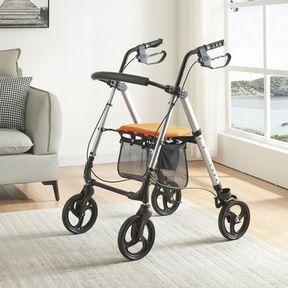 Aluminium Rollator, 4 Wheeled Walker Compact Lightweight Folding Mobility Aid