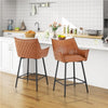 Set of 2 Modern Bar Stools PU Leather Counter Stools with Metal Legs Brown