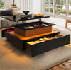 Modern LED Coffee Table With Lift Top & Storage Drawers- Smart Living Room Table