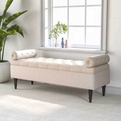 126cm Storage Ottoman Bench Button Tufted Window Seat Upholstered Bed End Stool
