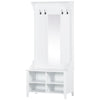 Hallway Furniture Set Shoe Bench Storage Mirror Cabinet Coat Rack w/ 4 Hooks