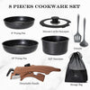Kitchen Cookware Non-Stick Granite Pots and Pans Set w/ Removable Handle 8Pcs