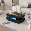 Coffee Table with Storage Drawers & LED Strips Black Tea Table for Living Room