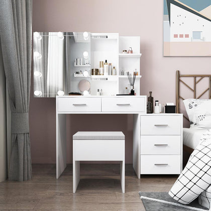 Large Dressing Table With Mirror Drawers Stool Vanity Set Bedroom Makeup Table