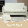 Modern 2 Seater Sofa, Tufted Small Fabric Couch with Wood Legs, Cream White