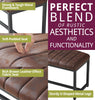 Dining Bench, Brown Leather Effect Fabric Seat Bench with Black Metal Legs 110cm
