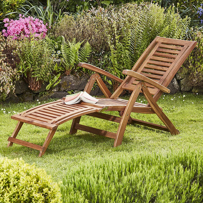 Acacia Hardwood Folding Steamer Deckchair Pre-Treated Garden F