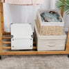 Natural Bamboo Clothes Rack Thicken Double Rod Rolling Garment Organizer w/Wheel