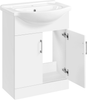 Bathroom Sink Vanity Cabinet Large Ceramic Basin Soft Close Storage White Floor