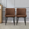 2X Dining Chairs Retro Brown Faux Leather Padded Seat PU With Metal Legs