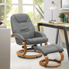 360° Swivel PU Recliner Lounge Sofa W/Footrest Footstool Faux Leather Wood Base