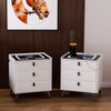 LED Bedside Table 3 Drawers Wireless Charging Side Cabinet White Nightstand Scdb