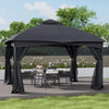 4x3.25m Metal Gazebo Garden Pavilion Canopy with 2-Tier Roof and Tulle Netting