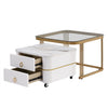 Coffee Table Square Nest of Tables Side Table with Drawers Storage & Glass Top
