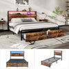 DOUBLE METAL BED FRAME WITH LED, CHARGING STATION, STORAGE HEADBOARD AND DRAWERS