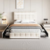 Double Bed Upholstered Storage Bed Frame With LED Light, 4 Drawers and Headboard