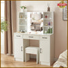 Dressing Table LED Light Makeup Desk w/Mirror and Stool Cabinet Drawer Shelves