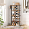 Tall Narrow Wooden Shoe Rack 8-Tier Storage Organizer with Hooks Industrial