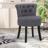 Grey Linen Makeup Chair for Vanity Button-Tufted Dressing Table Stool Wooden Leg