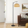 Tall Standing Floor Lamp Standard Living Room LED Bulbs Bamboo Bell Lampshade