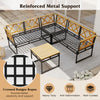 Acacia Wood Metal Sectional Sofa Set 4 Piece Patio L-Shaped Sofa Set-Beige