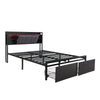 Double Bed Frame Industrial Metal Platform Bed with Headboard & Drawers Storage