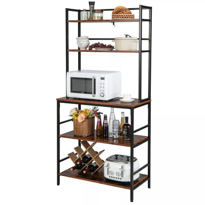 5-Tier Kitchen Storage Display Stand Microwave Oven Stand Bakers Rack with Hutch