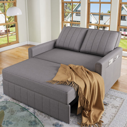 2 Seater Sofa Bed, Convertible Pull Out Sofa Bed with Adjustable Backrest, Grey