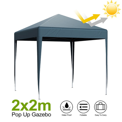 2X2m Pop-up Gazebo Marquee Canopy Outdoor Garden Wedding Tent Black/Grey/Blue