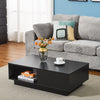 Modern Coffee Table with Storage Drawer Shelf Tea Table LED Light Livingroom