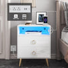 High Gloss Bedside Table RGB LED Bedside Cabinet 2 Drawers Nightstand USB Ports