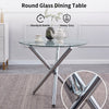 Round Clear Tempered Glass Silver Chromed Leg Dining Table Diningroom Livingroom
