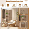 Folding Privacy Screen 3-Panel Linen Room Divider w/ Hooks-Natural