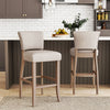 2 Pcs 105cm Linen Fabric Bar Stools Wooden Frame Footrest Padding High Back