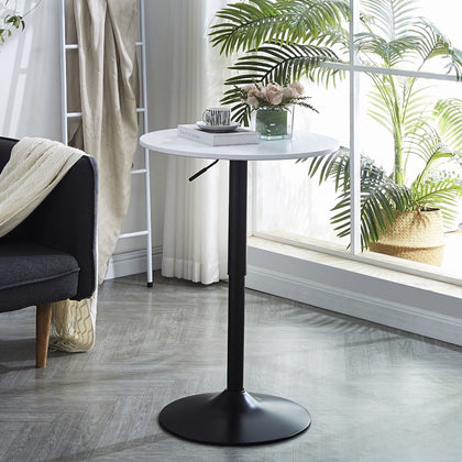 60cm Black Metal Base White Round MDF Top Bar Table Pub Table Height Adjustable