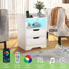 Nightstand White RGB Cabinet LED Modern Bedside Drawers Matte Table UK Socket