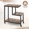 Small Sofa Couch Side Table with Lockable Casters-Brown
