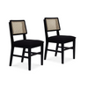 Black Upholstered Rattan Back Scandinavian Style Dining Chairs – Set of Two
