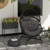 Standing Rattan Garden Egg Chair with Headrest, Charcoal Grey