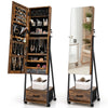 Mobile Mirror Jewelry Cabinet Standing Makeup Organizer Jewelry Armoire Lockable