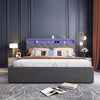 New Ottoman Bed Winged Plush Velvet Storage Double Bed With Usb Port & Led Light