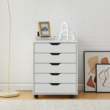 5 Drawer File Cabinet Mobile Office Cabinet with Wheels File Folder Rustic White
