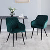 2pcs Dining Chairs Armchairs Velvet Upholstered Soft Padded Seat Back Metal Legs